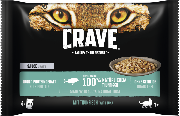 CRAVE Katzen-Nassfutter Sauce mit Thunfisch Multipack 4x85 g